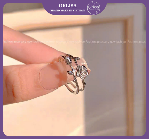 Nhẫn kép bạc hoa hồng thương hiệu Orlisa0